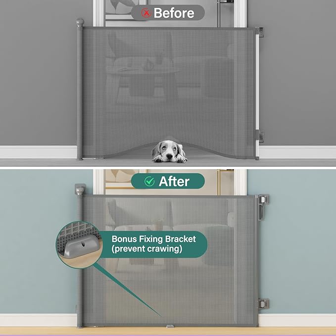 Retractable Baby Gates No Drilling | 54" Wide x 34" Tall Dog Gates for Stairs | Indoor/Outdoor Use | Child Gates for Doorways, Deck, Porch, Hallways, Patio - Gray