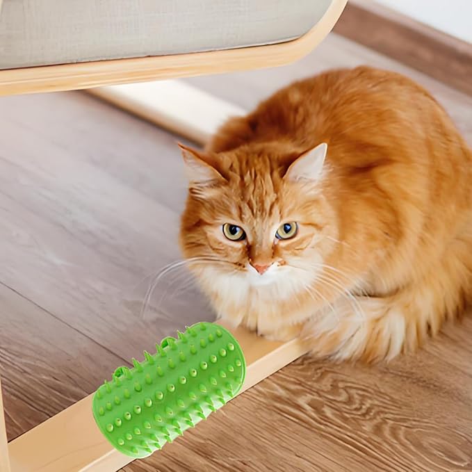 Cat Self Grooming Brush Silicone Cat Combs for Indoor Soft Cat Face Scratcher Adjustable Pet Hair Combs Cat Furniture Groomer, 4 PCS Green and Yellow Cat Self Groomer Corner Scratcher