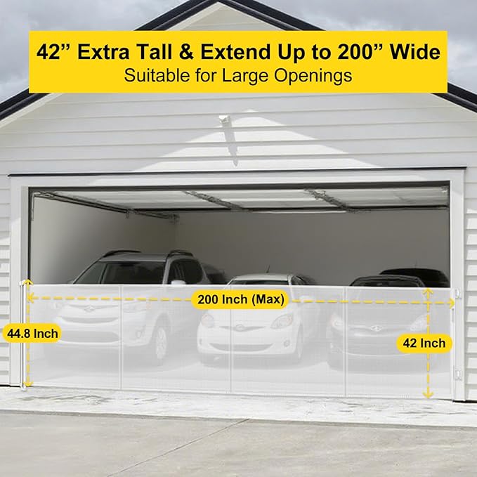 Reinforced 42” Tall x 200” Extra Long Retractable Baby Gates, Extra Tall Baby Gates for Dogs with Support Rods, Retractable Dog Gate for Wide Opening Pet Gate Indoor Outdoor, White
