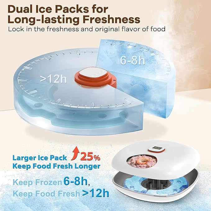 Automatic Cat Feeder Wireless, Sharper Image Auto Cat Food Dispenser for Wet Food with 4 Ice Packs, Rechargeable Auto Feeder for Cats with Programmable Timer Low Battery Indicator, White