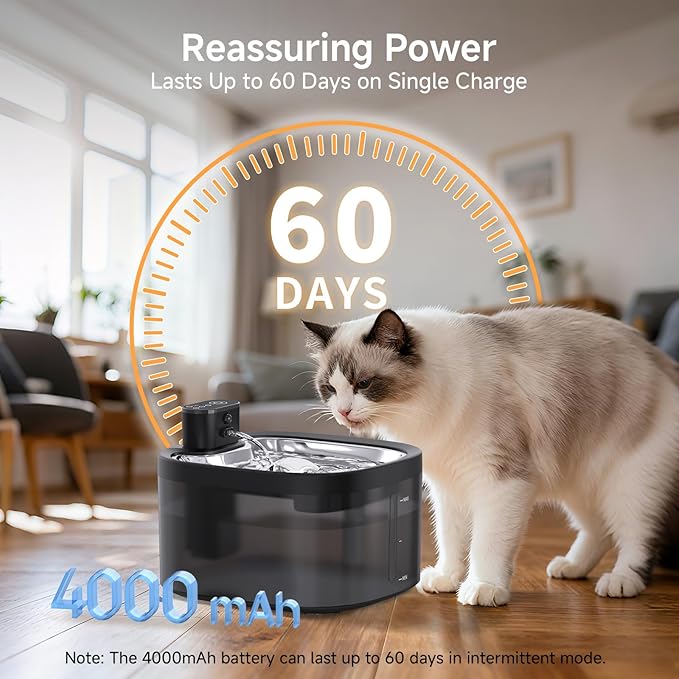 Cat Water Fountain Cordless: Battery Operated 118oz/3.5L Pet Water Fountain for Cats Indoor with Motion Sensor, Cat Drinking Fountains with Stainless Steel Tray, Ultra Quiet, Easy-to-Clean