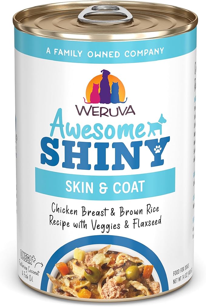 Weruva Awesome Shiny Wet Dog Food, Chicken & Brown Rice with Veggies, 14oz Can (Pack of 10)
