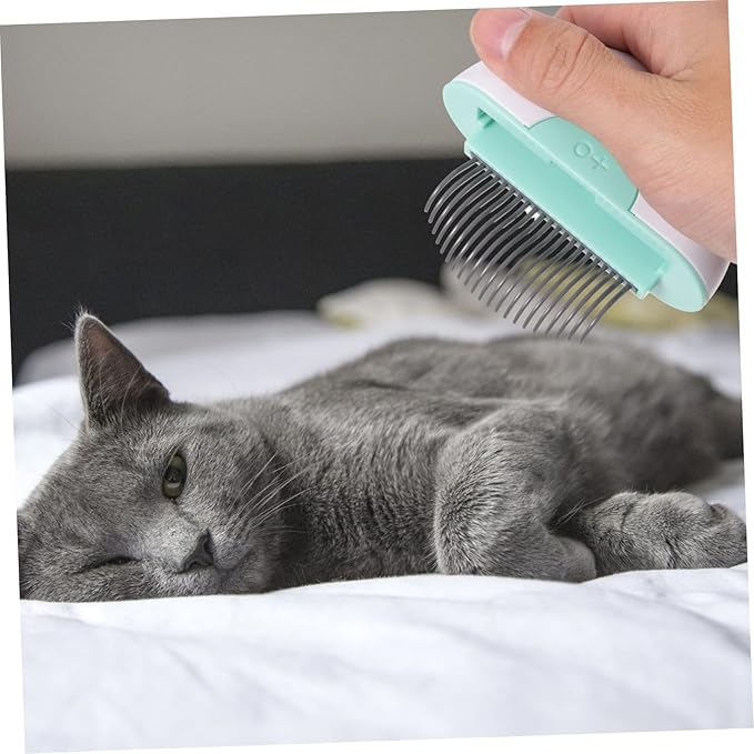 Cat Hair Removal Comb Mint Green Lightweight Grooming Tool for Cats Portable Stripping Brush with Non Slip Handle Removes Loose Hair Tangles Knots and Dander