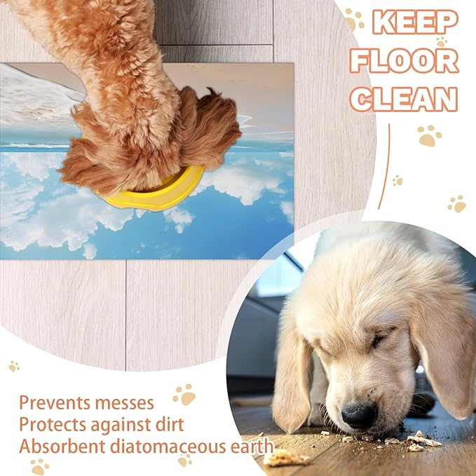 Teal Beach Dog Food Mat for Floors Absorbent, Quick Dry Water Dispenser Mat for Food, Water, Pet Supplies 16" x 24", Ocean Beach