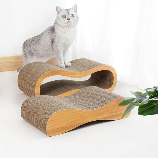 2 in 1 Cat Scratcher Bed, Cat Scratching Board, Cats Scratcher Set, Scratch-Resistant Cat Scratching Post Large (27.5L X 9H in.) Corrugated Cardboard
