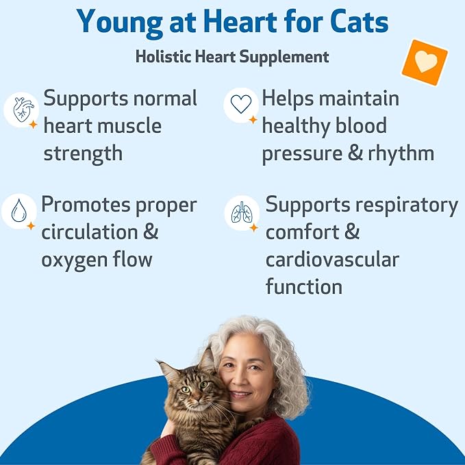 Pet Wellbeing Young at Heart for Cats - Senior Feline Heart Health Support, Cardiovascular Wellness with Hawthorn & Motherwort - NASC Certified & Vet-Formulated - 4 oz Liquid Formula
