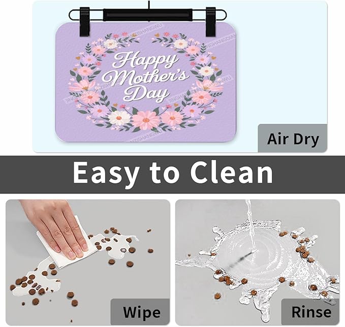 Pet Feeding Mat for Floors Waterproof Dog Mat for Food and Water Happy Mother's Day Floral Gift Mom Ez Absorbent Quick Dry Non Slip Mats Cat Bowls 24x16In