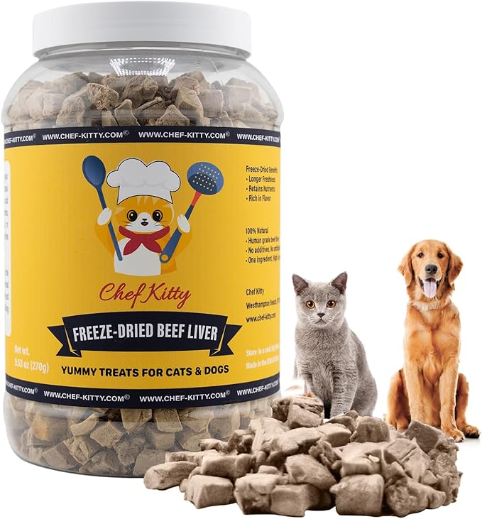 Freeze Dried Beef Liver Dog Treats | Healthy Kitten Treats, Single Ingredient, Raw | High Protein Cat & Dog Food Toppers, Grain-Free | Inspected & Tested in USA | 9.5 oz