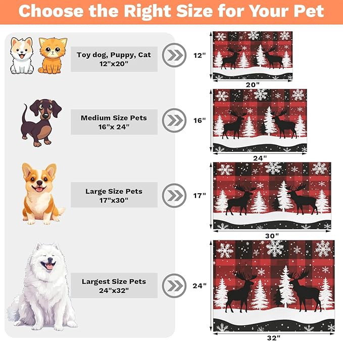 Winter Snowflakes Trees Moose Dog Food Mat for Floors Absorbent, Quick Dry Water Dispenser Mat for Food, Water, Pet Supplies 12" x 20",