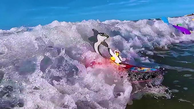 Surfer Dudes Legends & Surfer Pets Wave Powered Mini-Surfer, Pet and Surfboard Beach Toy - Jaws Justice and Curly