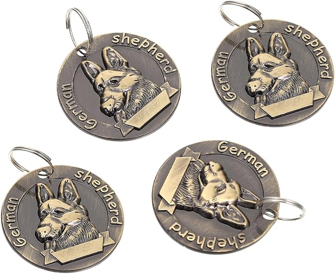Ciieeo 4pcs Vintage Alloy Dog Collar Id Tags for Large Shepherd Dogs, Pet Identity Tags with Retro Metal Hanging Labels, Sturdy Pet Supplies for Dog Collars
