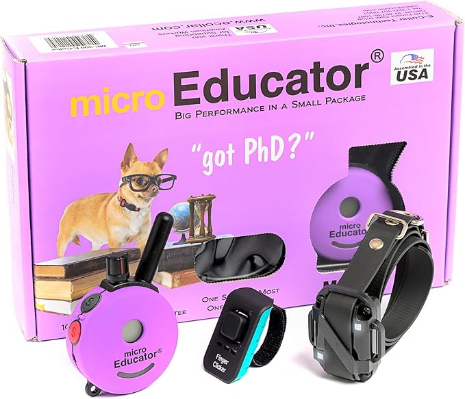 Educator E-Collar Humane Dog Training Collar with Remote, 100 Safe Tapping Stimulation Levels Night Light Waterproof Rechargeable 1/3 Mile, includes Premium Finger Clicker for Small/Medium Dog, Purple