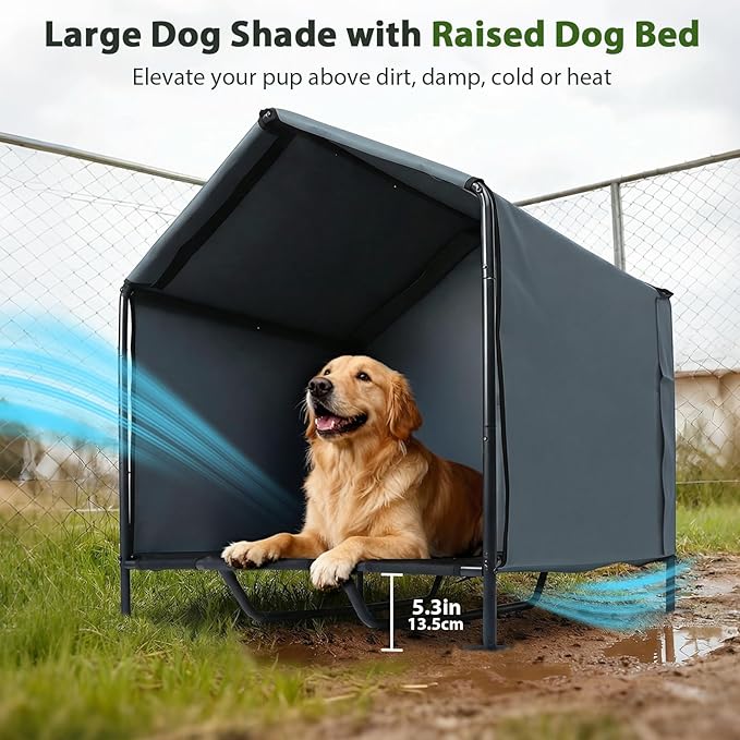 Large Dog House with Bed - LitaiL 3.3' x 2.9' x 3.5' Dog Shade for Outside, Outdoor Dog Kennel for Small Medium Dogs, Waterproof Pet Canopy Shelter Dog Shade Shelter for Pets or Small Animals