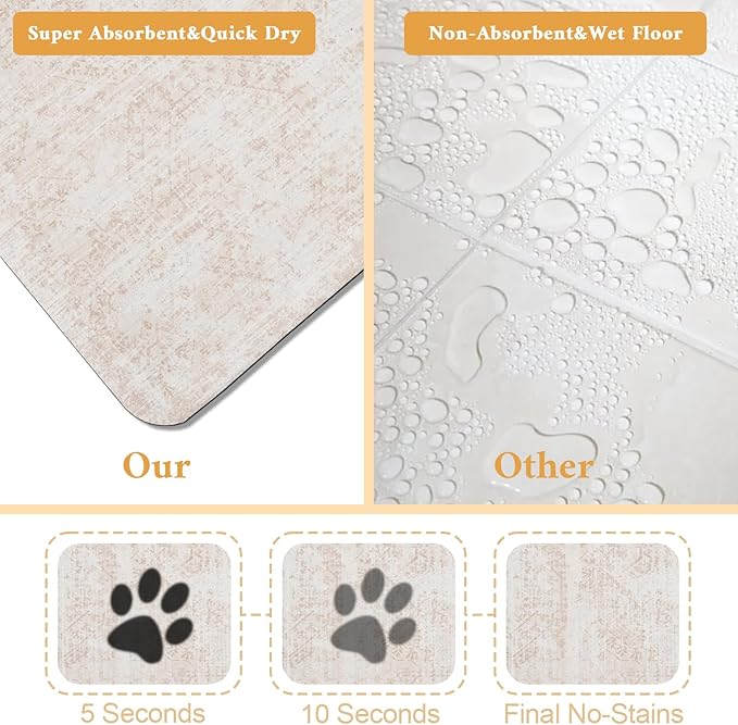 Dog Food Mat for Floors Waterproof Quick Dry Pet Placemat Cat Feeding Bowls Mats for Food and Water, Eco-Friendly Dog Accessories Diatomite Pets Supplies 17" X 30"