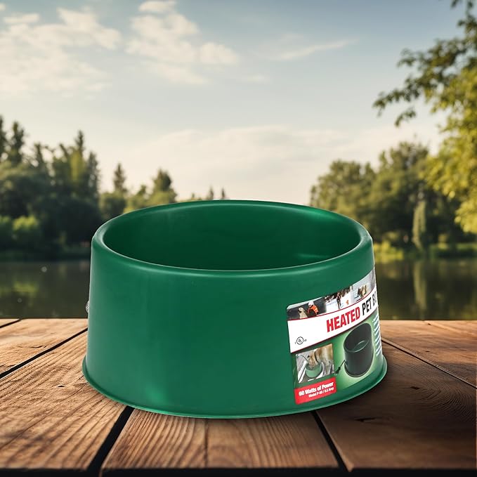 Farm Innovators P-60 1.5 Gallon 60 Watt Electric Heated Pet Water Bowl with Thermostatic Control and Anti Chew Cord, Green (2 Pack)