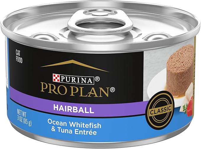 Purina Pro Plan Hairball Control Cat Food Wet Pate, Hairball Ocean Whitefish and Tuna Entree - (Pack of 24) 3 oz. Cans