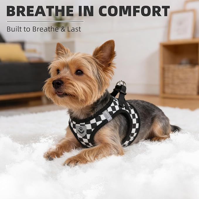 PUPTECK Adjustable Dog Harness Collar and Leash Set Step in No Pull Pet Harness for Small Medium Dogs Puppy and Cats Outdoor Walking Running, Checkered Black&White S