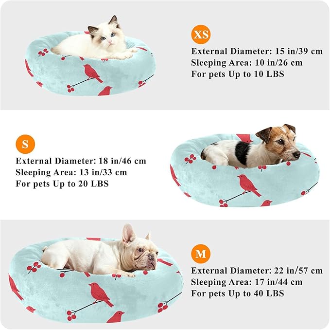 Pet Dog Bed Anxiety Relief fluffier Puppy Beds for Medium Size Pets Supplies Red Bird Stripes
