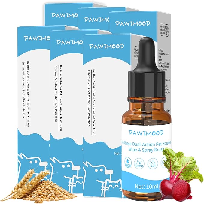 6Pcs Waterless No-Rinse Pet Shampoo Essence for Dogs & Cats, Concentrated Deodorizing Formula Neutralizes Odors & Hydrates Coat with Pomegranate Scent, for Steam Brush,0.34 oz*6