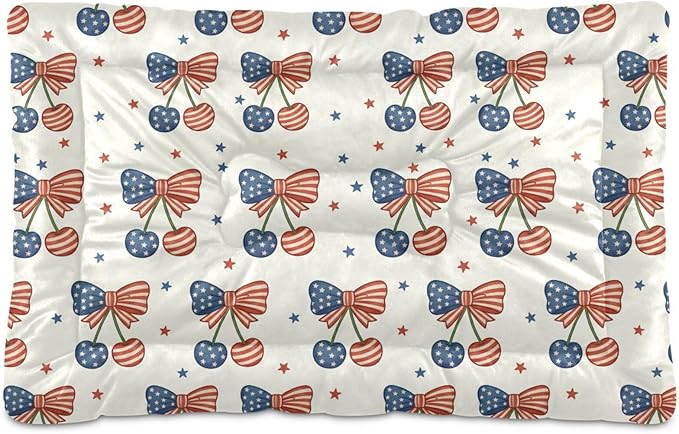 Dog Bed for Crate Washable Pet Sleep Pad, Independence Day Elements Kennel Mat with Non-Slip Bottom, Soft Fluffy Supplies Pet for Dogs and Cats (24x18 inch)