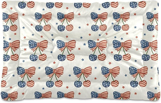 Dog Bed for Crate Washable Pet Sleep Pad, Independence Day Elements Kennel Mat with Non-Slip Bottom, Soft Fluffy Supplies Pet for Dogs and Cats (24x18 inch)