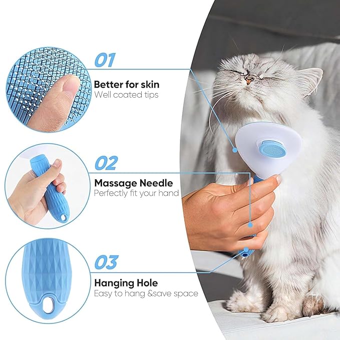 Cat Dog Self Cleaning Slicker Brush with Release Button, for Shedding Grooming, Suitable for Long or Short Pet Hair Cleaner, Removes Tangles & Loose Fur