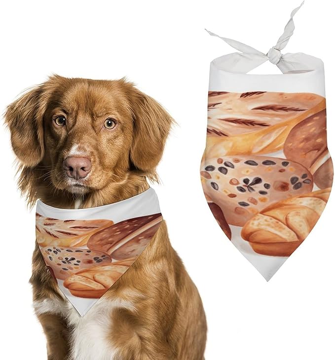 Dog Bandana Spring Pet Scarf Adjustable Triangle Painted Bread Printing Dog Bib Washable Polyester Puppy Bandana for Small Medium Large Dogs Cat Birthday Party Supplies