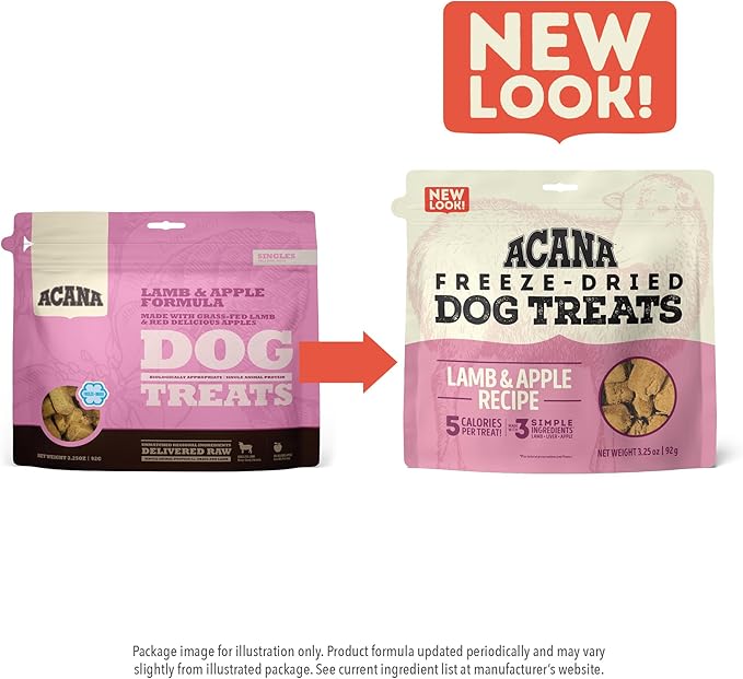 ACANA Singles Grain Free Dog Treats Limited Ingredients & Freeze-Dried Lamb & Apple Recipe 3.25oz Bag