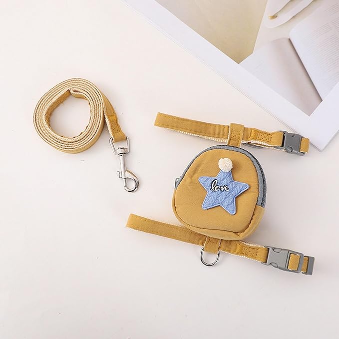 Pet Harness Leash Set, Cute Backpack Cat Vest Belt Leash Snap Design Pet Harness Leash Comfortable and Breathable Dog Vest Leash Outing Supplies School Bag Pet Supplies