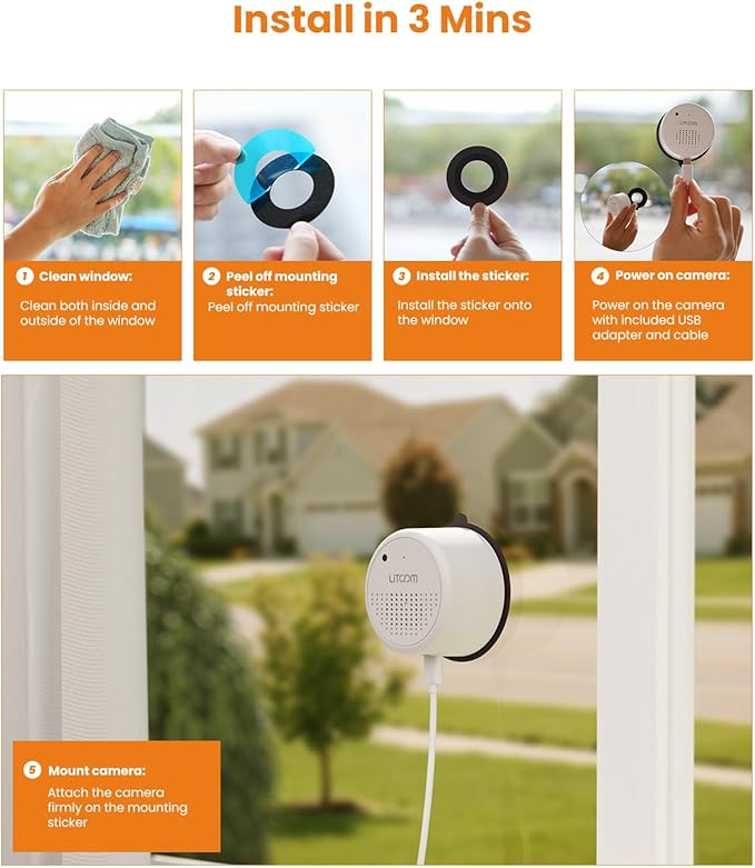 litokam Window Camera 3MP 2K, WiFi6 & 2.4GHz Indoor Cameras for Home Security with Al Color Night Vision, Person/Motion/Sound Detection & Real-Time Alerts, 24/7 Recording, 104° View Angle