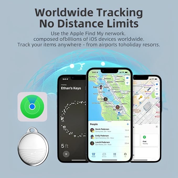 Smart Tracker | Bluetooth Luggage Tracker Works with Apple Find My (iOS Required), Keys Finder and Item Locator for Luggage, Backpack, Pets & Car | Replaceable Battery (White)