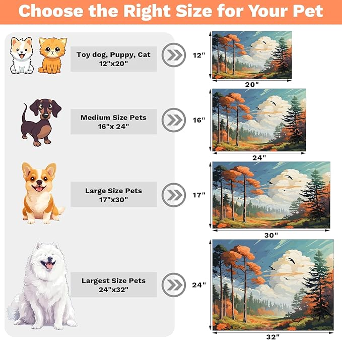 Autumn Forest Dog Food Mat for Floors Absorbent, Quick Dry Water Dispenser Mat for Food, Water, Pet Supplies 17" x 30", Thanksgiving Harvest