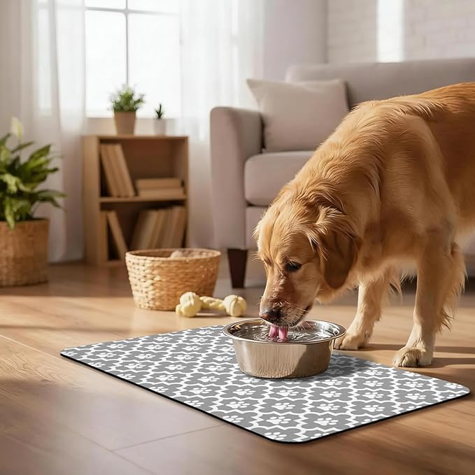 Dog Food Mat, Absorbent Waterproof Non-Slip Pet Cat Bowl Feeding Mat for Food & Water Pet Supplies 16 * 24"