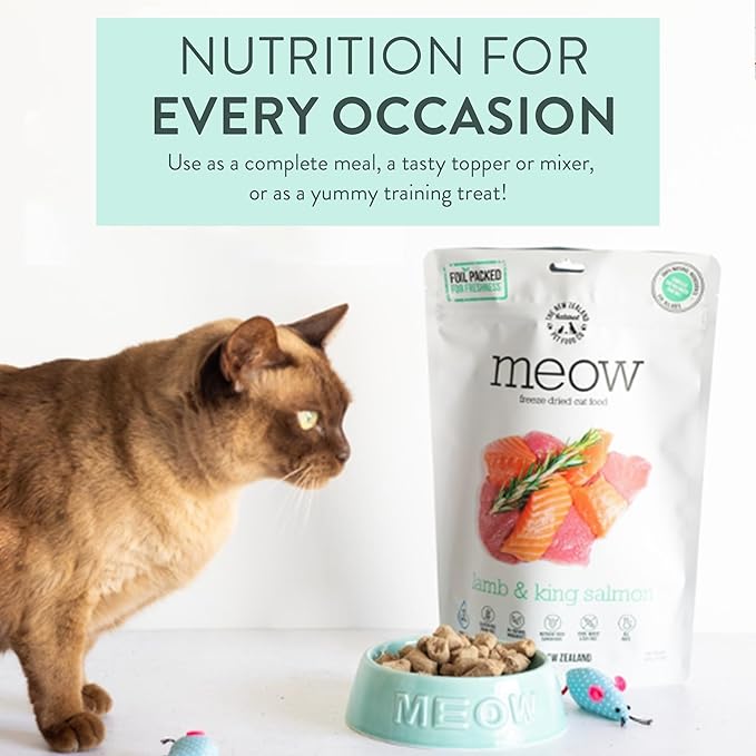 The New Zealand Natural Pet Food Co Meow Freeze Dried Cat Food - Lamb & King Salmon Recipe,High Protein Treats,Meals & Toppers,Dry Cat Food,9.9oz