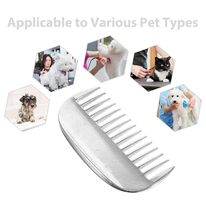 Dog and Cat Grooming Comb Metal Aluminum Deshedding Brush Wide Teeth Pet Hair Removal Comb for Long and Short Hair Pets Silver