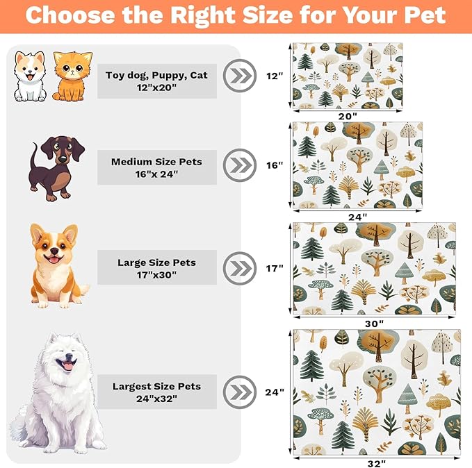 Tree Dog Food Mat for Floors Absorbent, Quick Dry Water Dispenser Mat for Food, Water, Pet Supplies 17" x 30", Plant