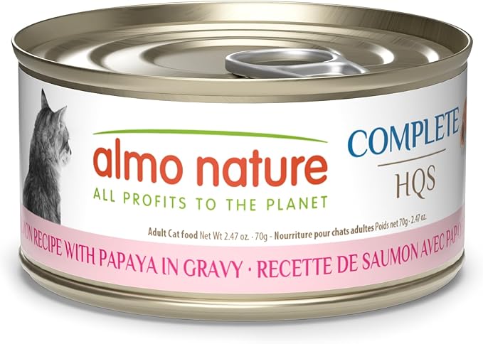almo nature HQS Complete CAT Wet Cat Food Salmon Recipe with Papaya in Gravy - Grain-Free Cat Food Canned, 2.47 oz (Pack of 12)