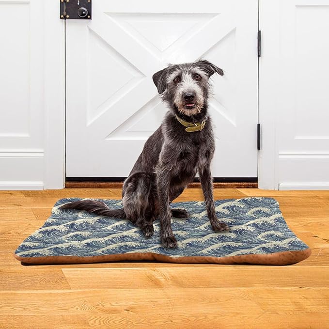 Dog Bed for Crate Washable Pet Sleep Pad, Kanagawa Reimagined Kennel Mat with Non-Slip Bottom, Soft Fluffy Supplies Pet for Dogs and Cats (36x24 inch)