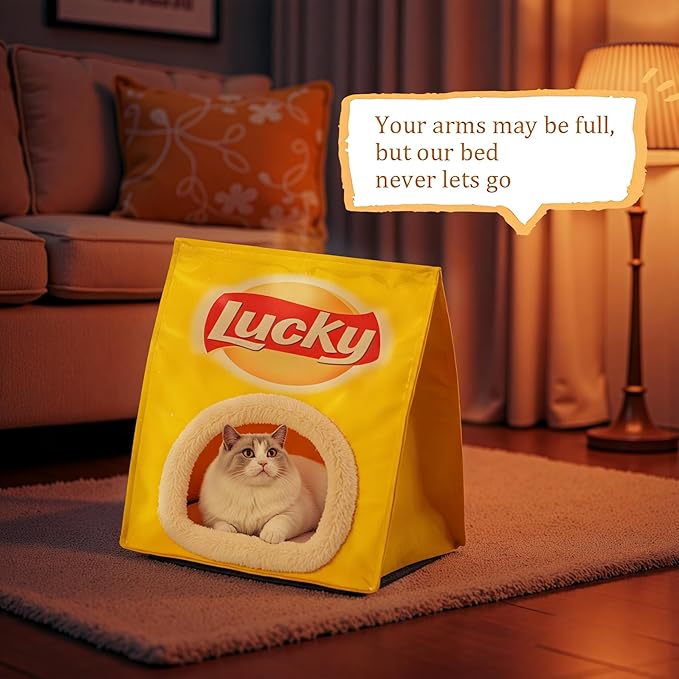 Cute Cat Beds for Indoor Cats, Soft Small Dog Beds, Washable Pet Beds for Puppy and Kitty, Funny Chip Cat Beds, 14 X 17inch