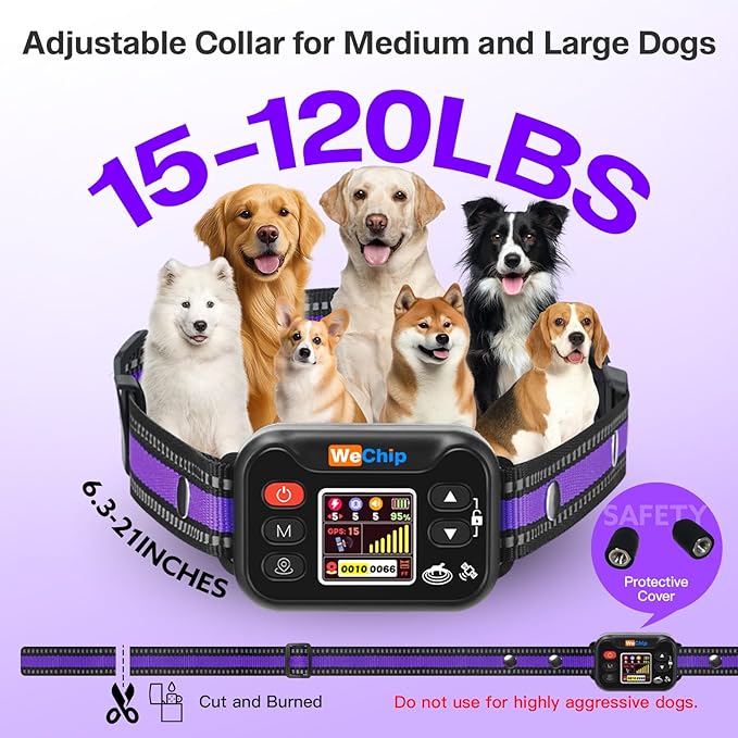 WeChip Wireless Dog Fence Collar, Adjustable 6-22 Inches, for Dogs 15-120 lbs, 3 Correction Modes