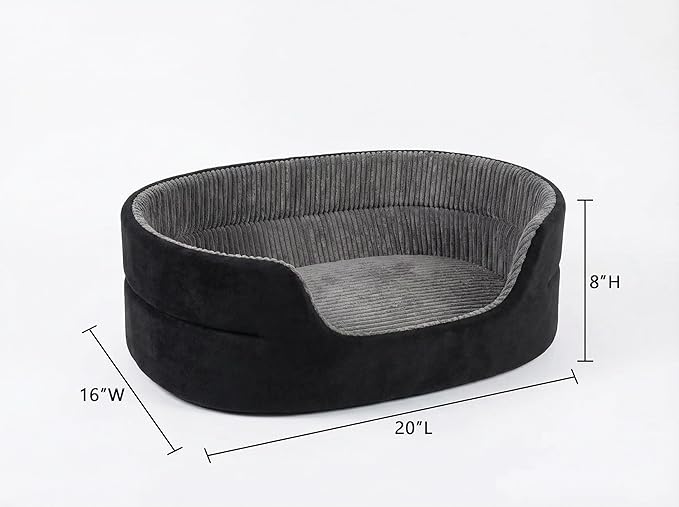 Small Dog Bed Cat Bed 16x20 Inch, Calming Pet Bed for Puppies, Teacup Dogs & Kittens, Half-Enclosed Open-Top Velvet Anti-Anxiety Bed, Machine Washable Cozy Snuggle Bed (Black)