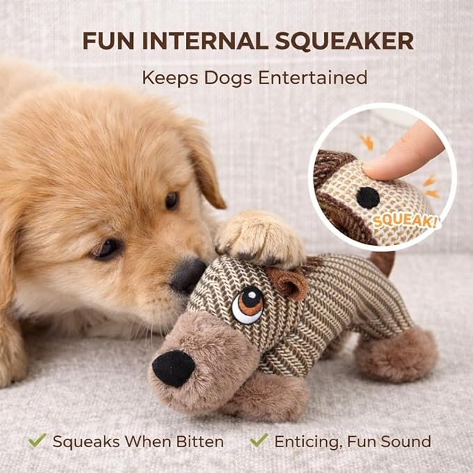 Pet Lori Linen Safari Companions with Squeaker & Crinkle - Durable Chew-Resistant Plush Toy for Small & Medium Dogs, Anxiety Relief & Teeth Cleaning, Fun Elephant & Lion Animal Shapes (Sheep)