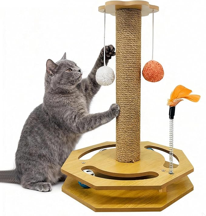 Cat Scratching Post, Scratching Post with Vertical Scratcher and Tracking Interactive Toy for Kittens