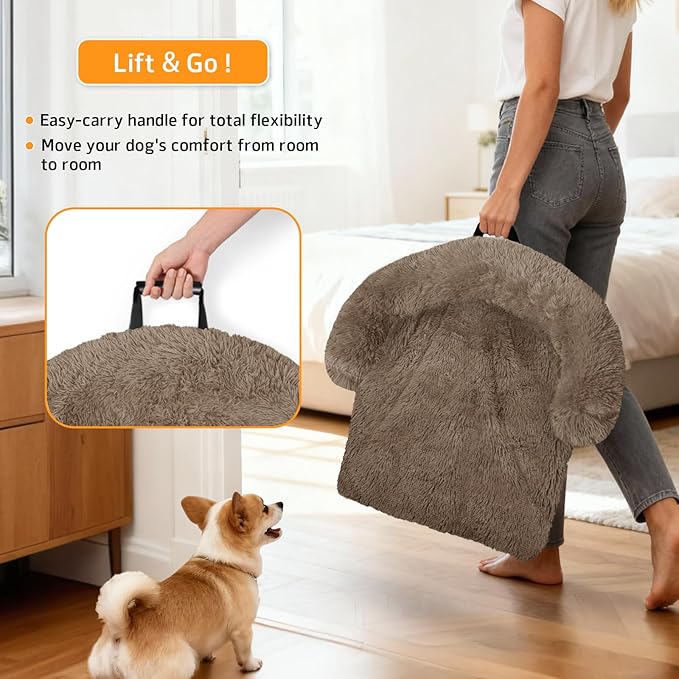 Calming Dog Bed Fluffy Plush Dog Mat for Furniture Protector with Removable Washable Cover for Large Medium Small Dogs and Cats (XS(31“x23.5”x5), Camel)
