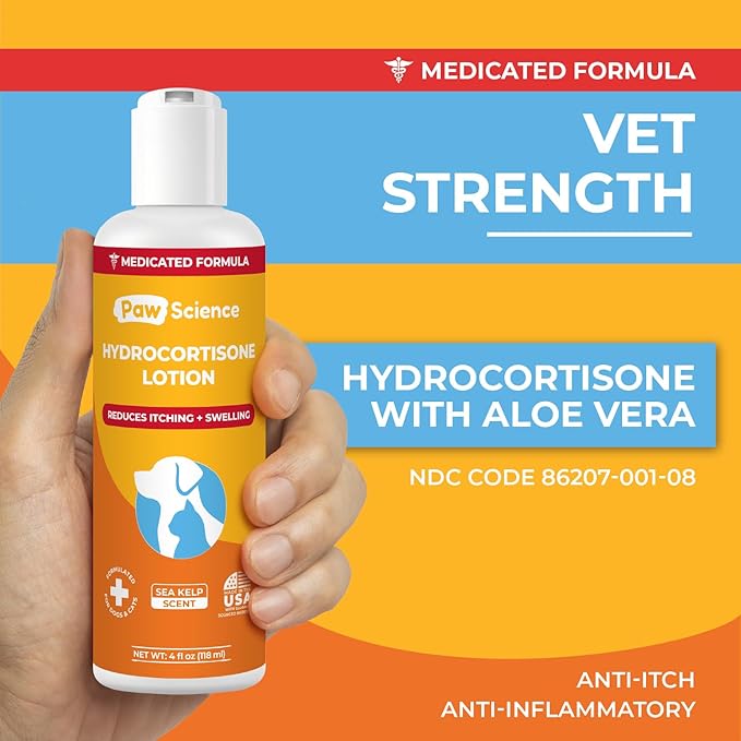 Anti-Itch Hydrocortisone Moisturizing Lotion for Dogs & Cats – Hot Spot Treatment, Dog Itching Skin Relief, Itchy Hotspots Cream, Medicated Ointment for Irritation & Rash