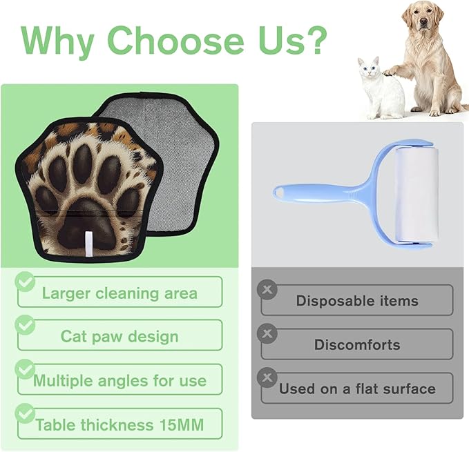 Cute Paw Pet Hair Remover Glove 2 Packs Dog Brushes for Grooming Cats Hair Remover Furniture Electricity Magic Brush Reusable Pet Hair Removal Tool Lint Brushes for Clothes, Carpet, Couch