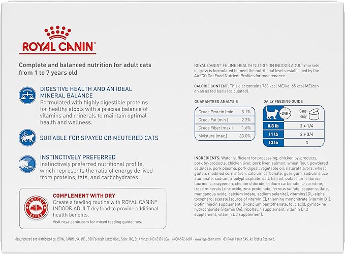 Royal Canin Feline Health Nutrition Indoor Adult Morsels in Gravy Cat Food, 3 oz (Pack of 12)