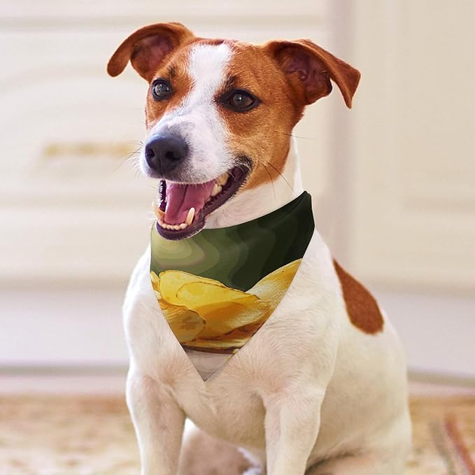 Dog Bandana Spring Pet Scarf Adjustable Triangle Potato Chips Printing Dog Bib Washable Polyester Puppy Bandana for Small Medium Large Dogs Cat Birthday Party Supplies