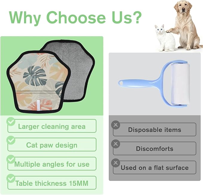 Reusable Pet Hair Removal Glove Palm Leaf Art Magic Brush for Cat & Dog Hair Remover for Car, Sofa, Bedding, Clothes - 9x9 Mitt Washable