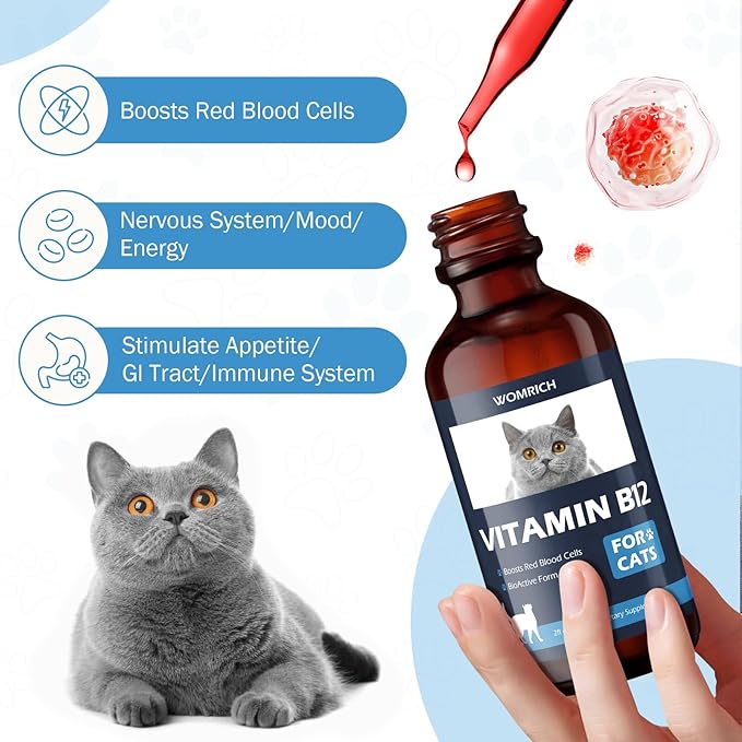 Appetite Stimulant Vitamin B12 for Cats | Methylcobalamin (Methyl B12) | Treatment of EPI in Cats Boosts Red Blood Cell Formation, Energy, Nervous System, Treats Pancreatitis | 2 fl oz